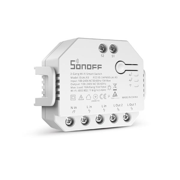 Sonoff dwukanałowy inteligentny przełącznik przekaźnik Wi-Fi biały (DUALR3)-2187453