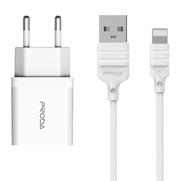 Proda LingHang ładowarka sieciowa USB 2,4A + kabel USB - Lightning biały (PD-A113 EU L white)-2199198