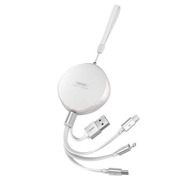 REMAX Sury zwijany kabel 3w1 USB - USB Typ C / Lightning / micro USB 2,1A 1 m biały (RC-185th)-2181610
