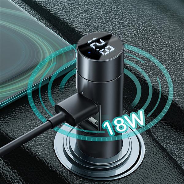 Baseus Energy Column Transmiter FM Bluetooth 5.0 ładowarka samochodowa 2x USB 3,1A QC3.0 szary (CDNL000014)-2289089