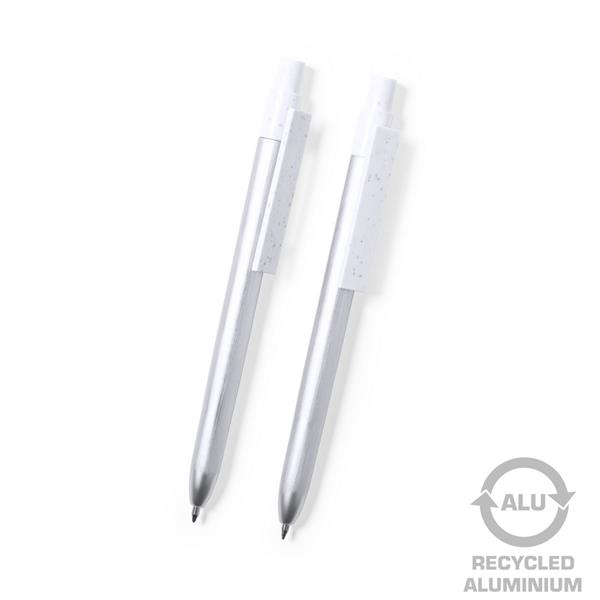 Zestaw piśmienny z aluminium z recyklingu, długopis i pióro kulkowe-3042179