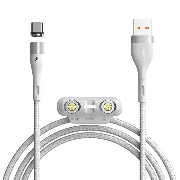 Baseus kabel magnetyczny 3w1 Zinc USB - Lightning + USB-C + microUSB 1,0 m 3A biały-2090719
