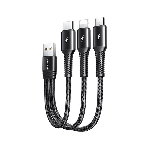 Joyroom 3w1 krótki kabel przewód USB - Lightning / USB Typ C / micro USB 3,5A 15cm czarny (S-01530G9 LCM black)-2246330
