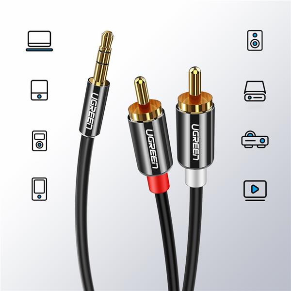 Ugreen kabel przewód audio 3,5 mm mini jack - 2RCA 2 m czarny (AV116 10584)-3101978