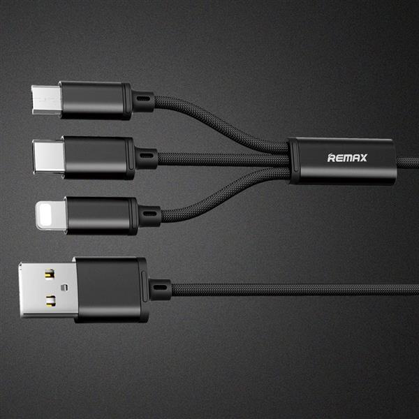 Remax Gition RC-131th nylonowy kabel 3w1 USB - micro USB / Lightning / USB-C 2.8A 1,15M czarny-2141273