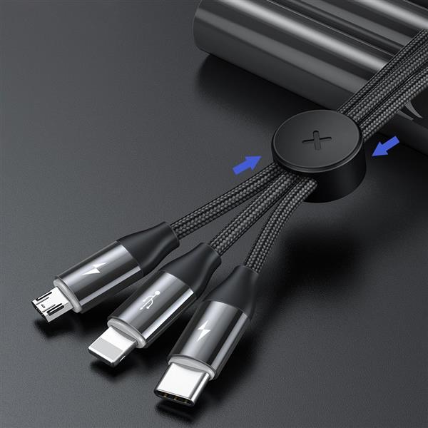 Baseus kabel 3w1 USB - micro USB / Lightning / USB Typ C przewód w nylonowym oplocie 3.5A 1m czarny (CAMLT-FX01)-2144706