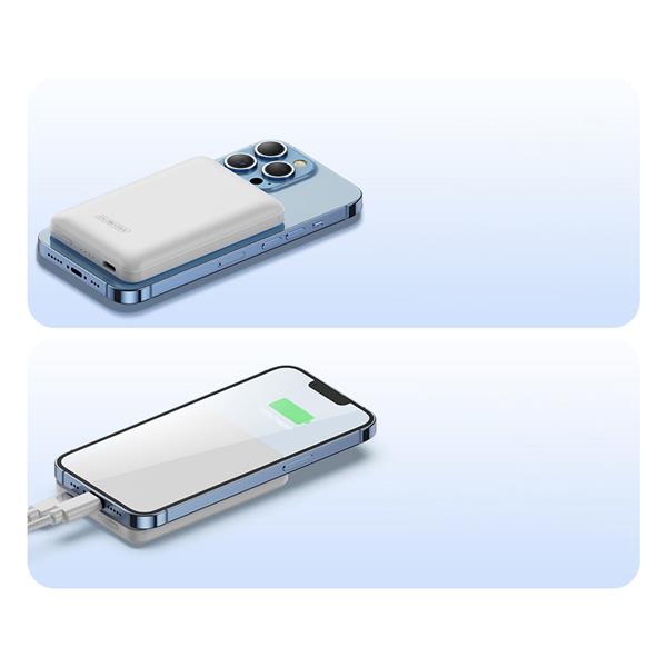 Duzzona magnetyczny powerbank 5000 mAh z funkcją ładowania bezprzewodowego (MagSafe, Qi) USB-C 20W biały (W4)-2411012