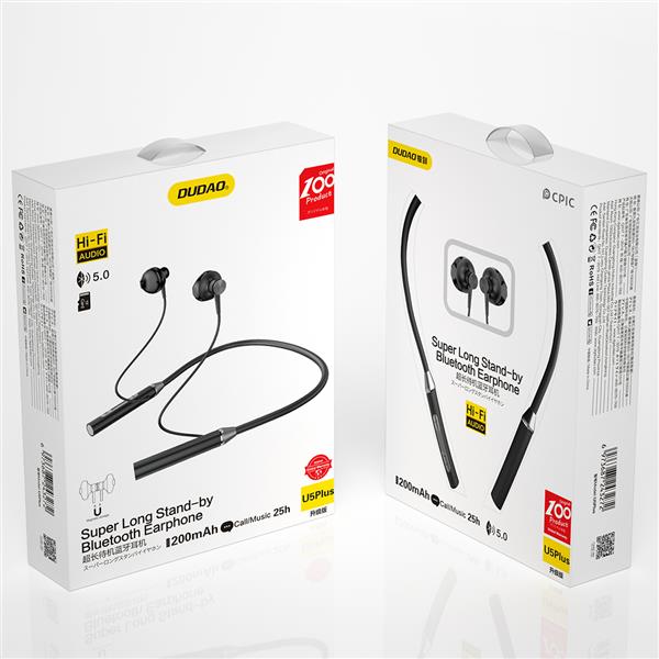Dudao douszne bezprzewodowe słuchawki bluetooth zestaw słuchawkowy czarny (U5 Plus black)-2378949