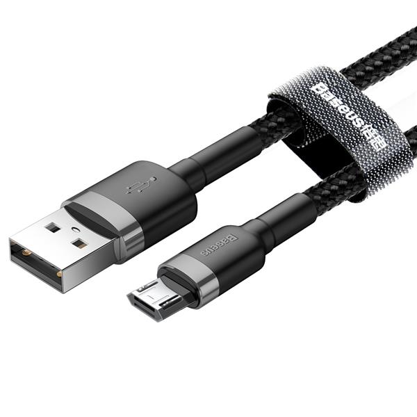 Baseus Cafule Cable wytrzymały nylonowy kabel przewód USB / micro USB QC3.0 2.4A 1M czarno-szary (CAMKLF-BG1)-2962539