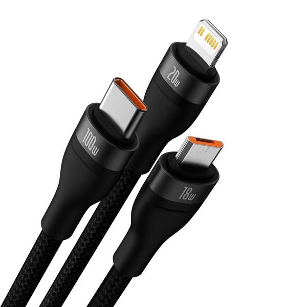 Baseus Flash Series II kabel USB Typ C / USB Typ A - USB Typ C / Lightning / micro USB 100 W 1,2 m czarny (CASS030101)-2299773
