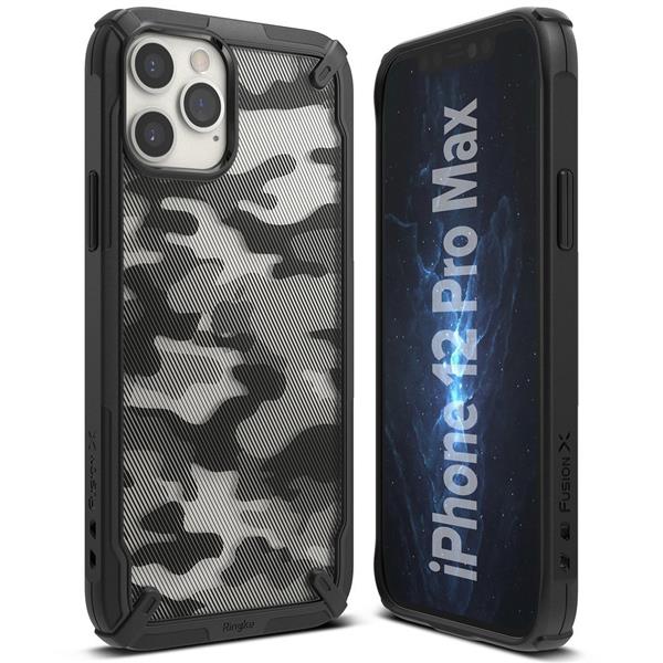 Ringke Fusion X Design etui pancerny pokrowiec z ramką iPhone 12 Pro Max czarny Camo Black (XDAP0017)-2168302