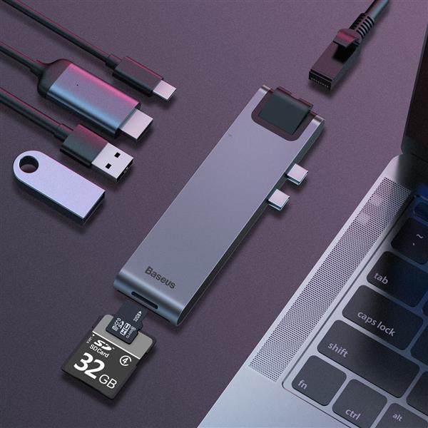 Baseus wielofunkcyjny HUB 7w1 stacja dokująca USB C Thunderbolt (MacBook Pro 2016 / 2017 / 2018) szary-2964233