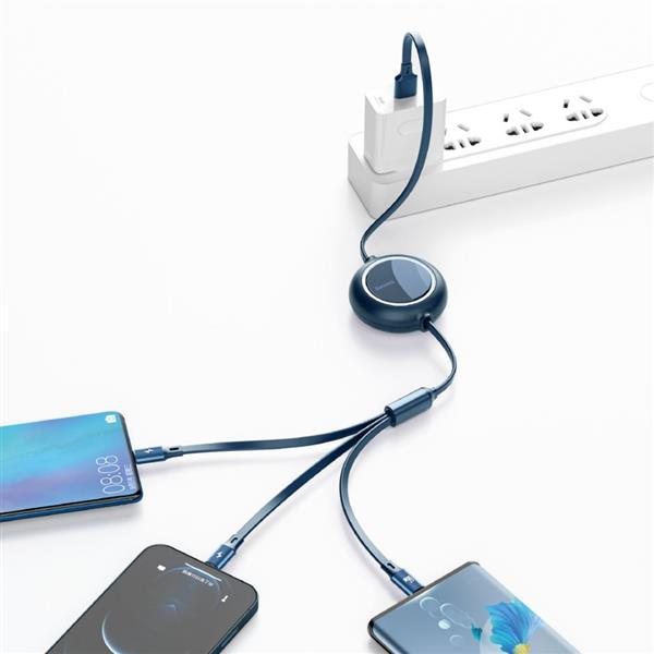 Baseus Bright Mirror zwijany kabel przewód 3w1 USB - micro USB/ USB Typ C/ Lightning 66W 1,2m niebieski (CAMLC-MJ03)-2208977