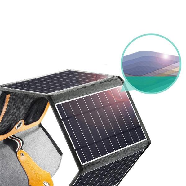 Choetech rozkładana podróżna ładowarka solarna słoneczna fotowoltaiczna 22W 2x USB 5V / 2,4A / 2,1A panel słoneczny (82 x 24 cm) czarny (SC005)-2218682