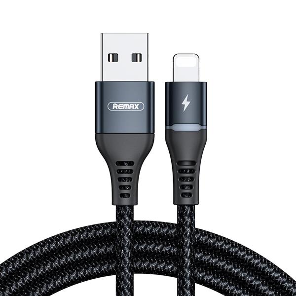 Remax podświetlany nylonowy kabel przewód USB - Lightning z diodą LED 2,4 A 1 m czarny (RC-152i balck)-2157576