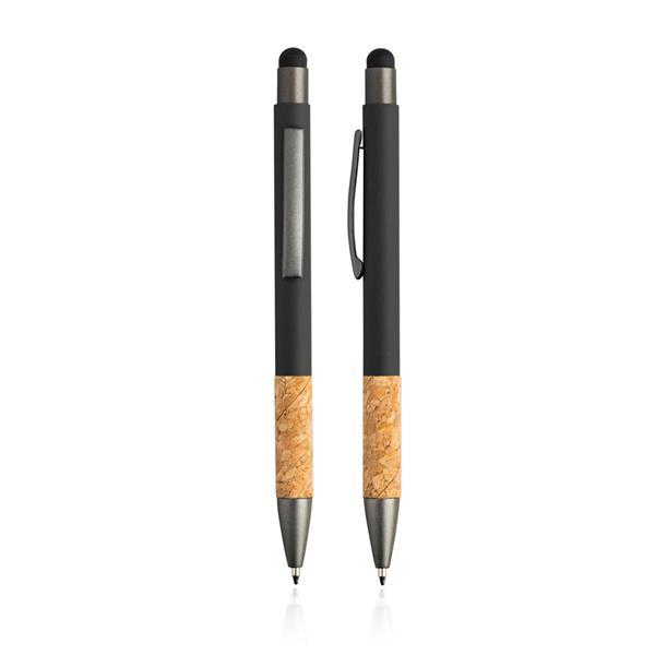 Gumowany długopis z aluminium i korka z funkcją touch-1921379