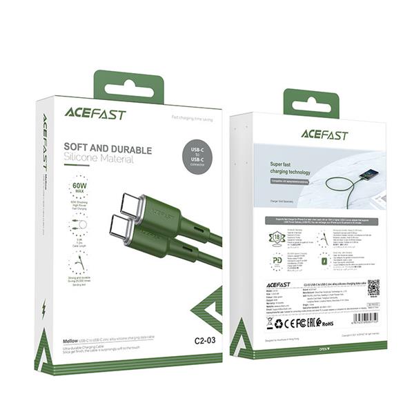 Acefast kabel USB Typ C - USB Typ C 1,2m, 60W (20V/3A) zielony (C2-03 oliver green)-2270080