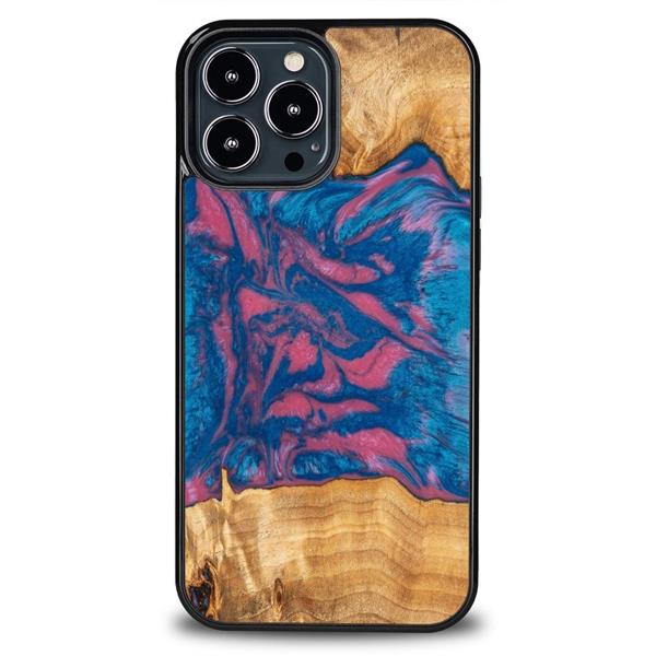 Etui z drewna i żywicy na iPhone 13 Pro Max Bewood Unique Vegas - różowo-niebieskie-3132779