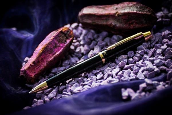 Długopis EXO Aries, czarny, wykończenia złote-3039680