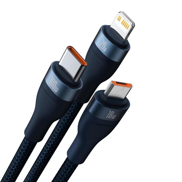 Baseus Flash Series II kabel USB Typ C / USB Typ A - USB Typ C / Lightning / micro USB 100 W 1,2 m niebieski (CASS030103)-2299784