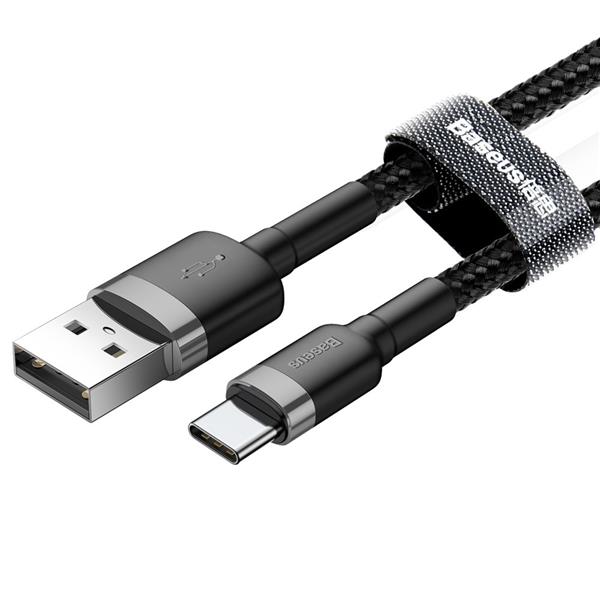 Baseus Cafule Cable wytrzymały nylonowy kabel przewód USB / USB-C QC3.0 2A 2M czarno-szary (CATKLF-CG1)-2141630