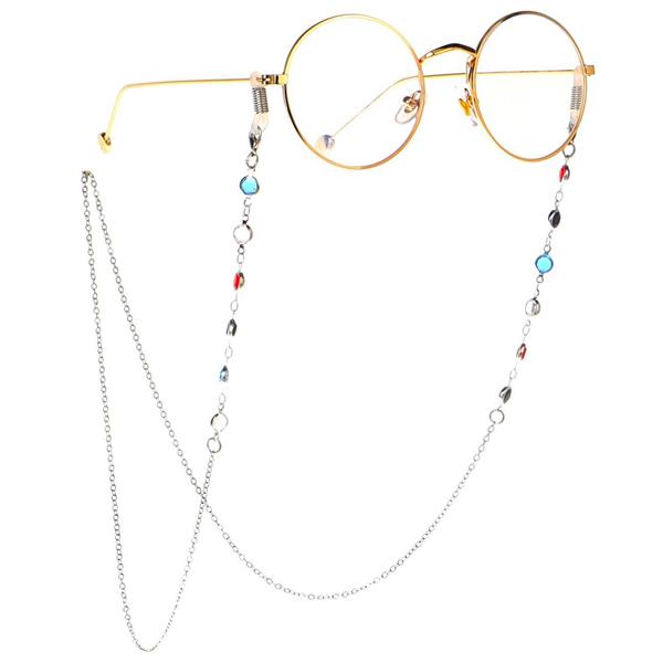 Łańcuszek do okularów metalowy ozdoba zawieszka koraliki cyrkonie sznurek różowe złoto wzór 5-2299430