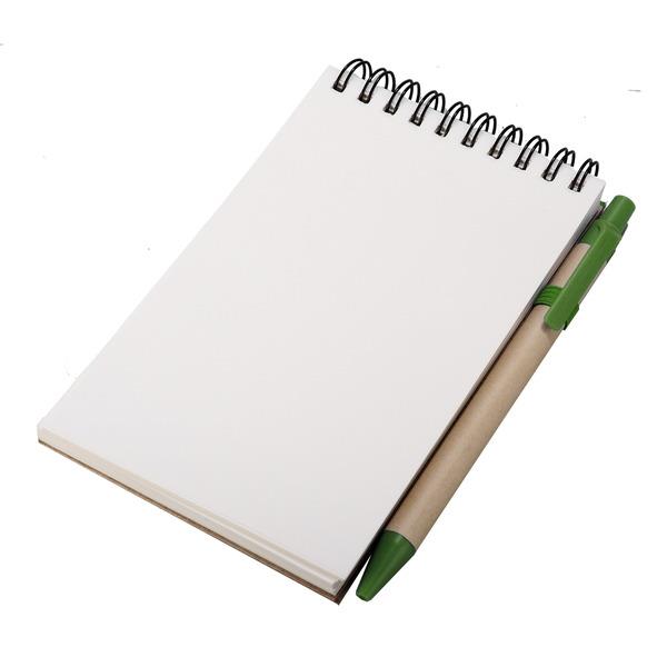 Notes Kraft 90x140/70k gładki z długopisem, zielony/beżowy-2010311