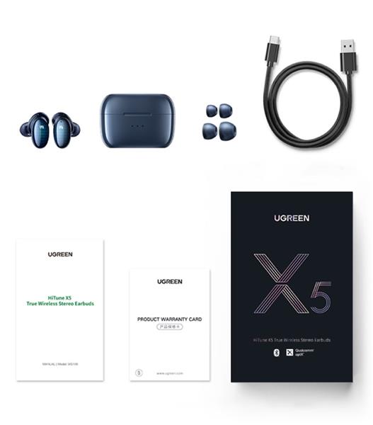 Ugreen dokanałowe słuchawki bezprzewodowe TWS Bluetooth 5.0 wodoodporne IPX5 aptX niebieski (WS108 50648)-2201554