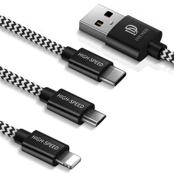 Dux Ducis K-ONE 3in1 Series nylonowy kabel przewód 3w1 USB - micro USB / Lightning / USB-C 2.4A 1,2M czarny-2378531