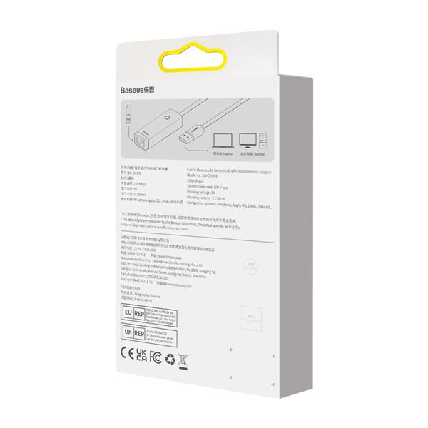 Baseus Lite Series adapter USB Typ A - RJ45 gniazdo LAN 100Mbps czarny (WKQX000001)-2388136