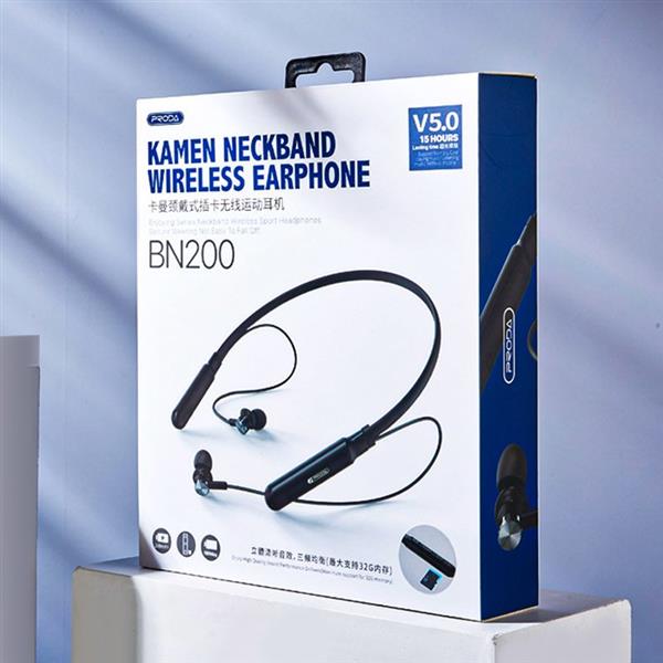Proda Kamen dokanałowe bezprzewodowe słuchawki Bluetooth z pałąkiem na szyję czarny (PD-BN200 black)-2147468