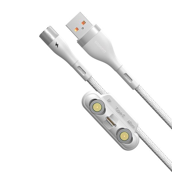 Baseus kabel magnetyczny 3w1 Zinc USB - Lightning + USB-C + microUSB 1,0 m 3A biały-2090722