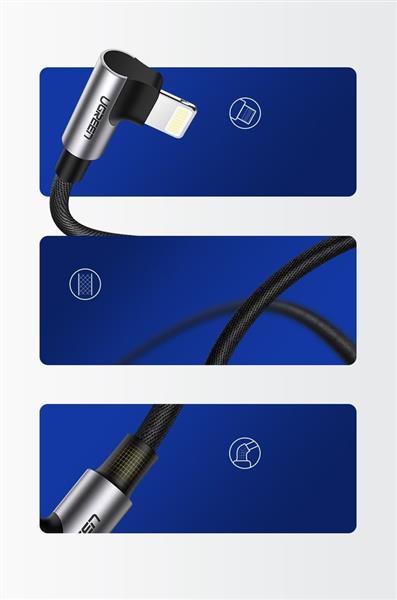Ugreen kątowy kabel przewód USB - Lightning MFI 1m 2,4A czarny (60521)-2150827