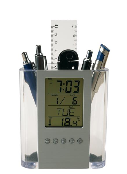 Zegar z wyświetlaczem LCD BUTLER, srebrny, transparentny-2304324