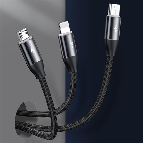 Baseus kabel 3w1 USB - micro USB / Lightning / USB Typ C przewód w nylonowym oplocie 3.5A 1m czarny (CAMLT-FX01)-2144707