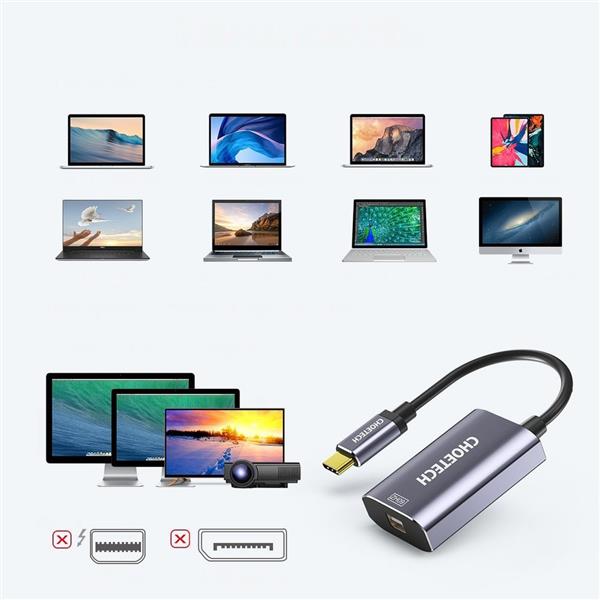 Choetech jednokierunkowy kabel przejściówka adapter z USB Typ C na mini DisplayPort 4K 60Hz szary (HUB-M06)-2218766