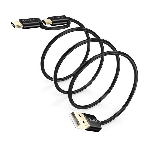 Choetech 2w1 kabel przewód USB - USB Typ C / micro USB 1,2m 3A czarny (XAC-0012-102BK)-2631042