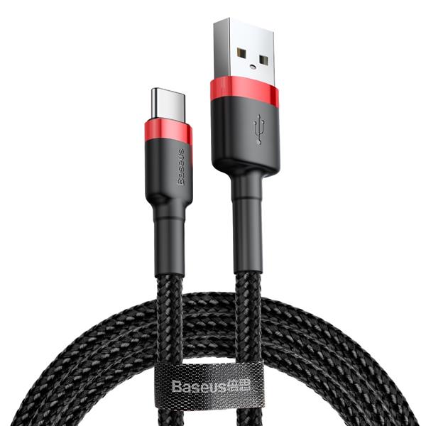 Baseus Cafule Cable wytrzymały nylonowy kabel przewód USB / USB-C QC3.0 3A 0,5M czarno-czerwony (CATKLF-A91)-2141574