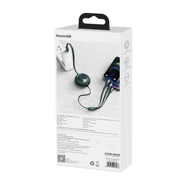 Baseus Bright Mirror płaski zwijany kabel 3w1 USB - USB Typ C / Lightning / micro USB 3,5 A 1,2 m zielony (CAMLT-MJ06)-2185922