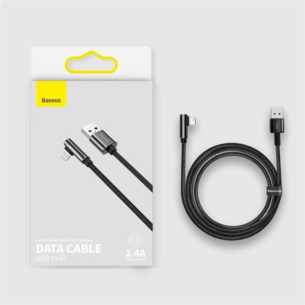 Baseus Legendary kątowy nylonowy kabel przewód USB - Lightning dla graczy 2,4A 1m czarny (CALCS-01)-2210595