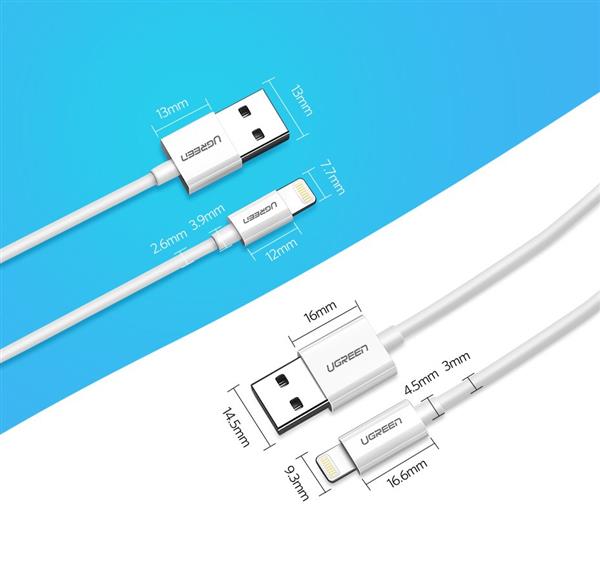 Ugreen kabel przewód USB - Lightning MFI 1m 2,4A biały (20728)-2150800