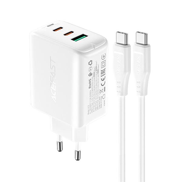 Acefast 2w1 ładowarka sieciowa 2x USB Typ C / USB 65W, PD, QC 3.0, AFC, FCP (zestaw z kablem) biały (A13 white)-2269635