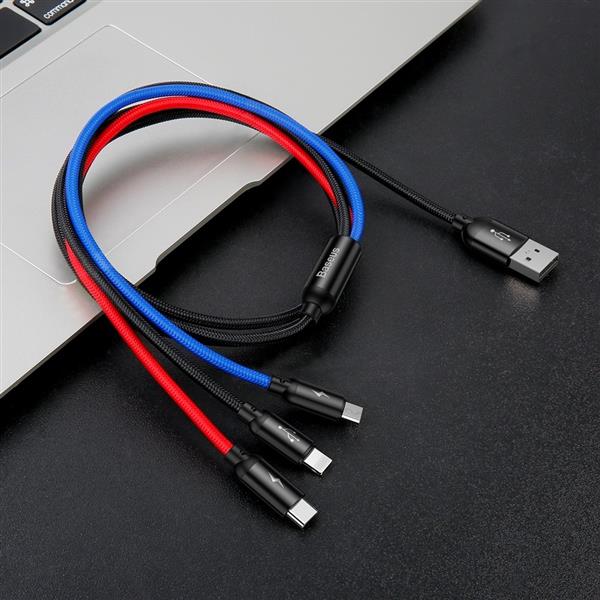 Baseus Three Primary Colors kabel 3w1 USB - micro USB / Lightning / USB-C w nylonowym oplocie 3.5A 1,2M czarny (CAMLT-BSY01)-2142493