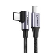 Ugreen kątowy kabel przewód USB Typ C - USB Typ C Power Delivery 60 W 20 V 3 A 1 m czarno-szary (US255 50123)