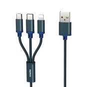 Remax Gition RC-131th nylonowy kabel 3w1 USB - micro USB / Lightning / USB-C 2.8A 1,15M niebieski
