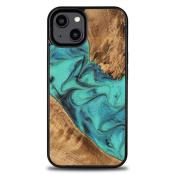 Etui z drewna i żywicy na iPhone 15 Plus Bewood Unique Turquoise - turkusowo-czarne