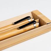 Bambusowy zestaw piśmienny z metalowymi elementami w etui