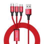 Baseus Rapid kabel 3w1 USB - micro USB / Lightning / USB-C w nylonowym oplocie 3A 1,2M czerwony (CAMLT-SU09)