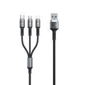 WK Design Gaming Series kabel 3w1 z końcówkami USB - USB Typ C / Lightning / micro USB 1,2m 3A czarny (WDC-150)