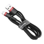 Baseus Cafule Cable wytrzymały nylonowy kabel przewód USB / Lightning QC3.0 2.4A 0,5M czarno-czerwony (CALKLF-A19)